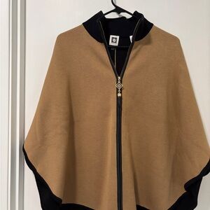 Anne Klein Black and Tan Zip-Up Cape